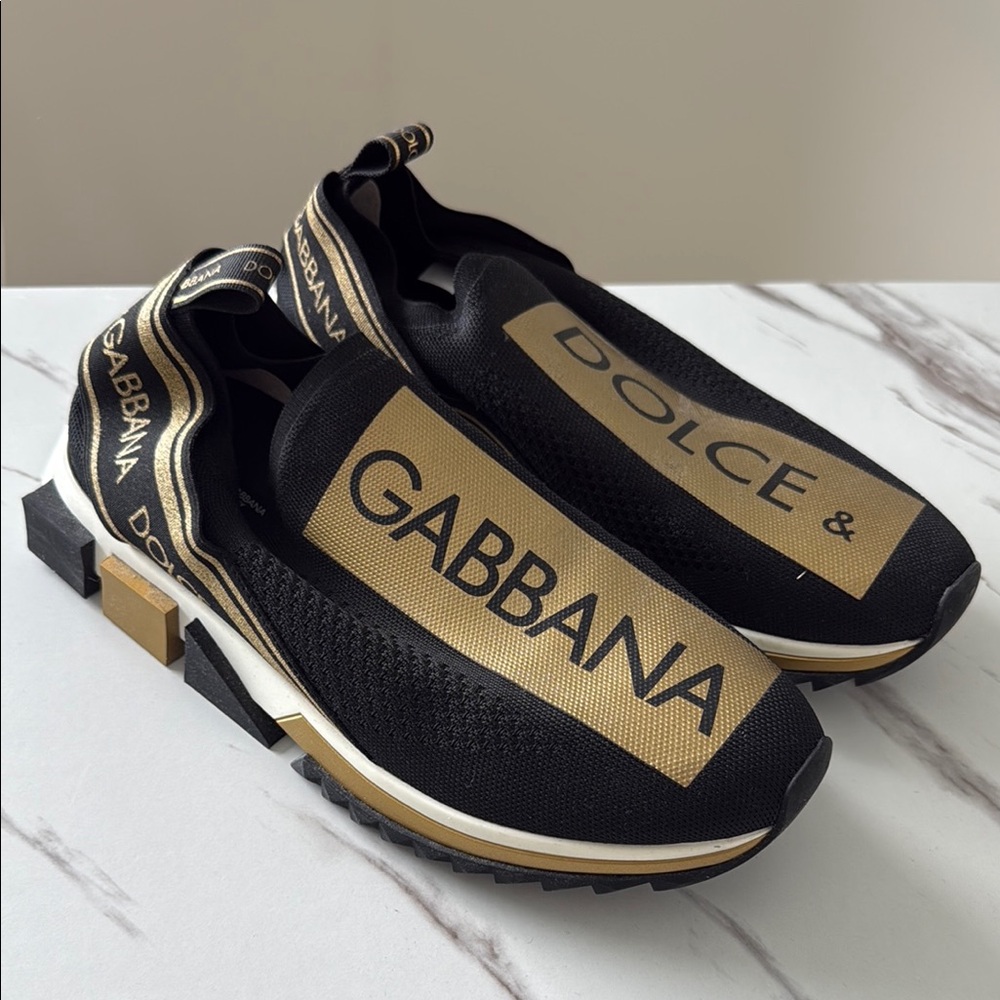 Authentic Dolce & Gabbana Black and Gold Sneakers